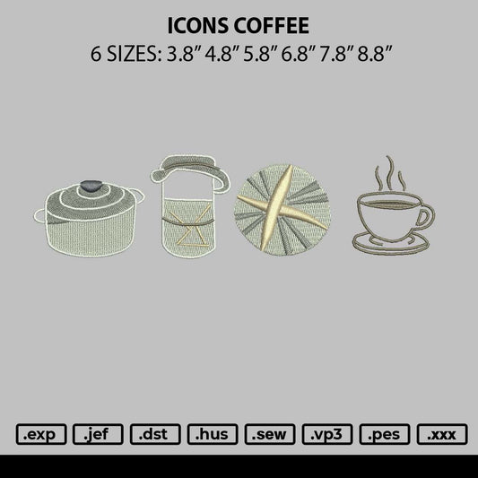 Icons Coffee Embroidery File 6 sizes