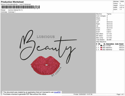 Luscious Beauty Embroidery File 3 size