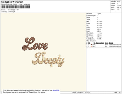 Love Deeply Text Embroidery File 4 size