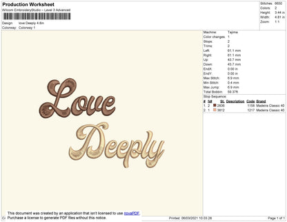 Love Deeply Text Embroidery File 4 size