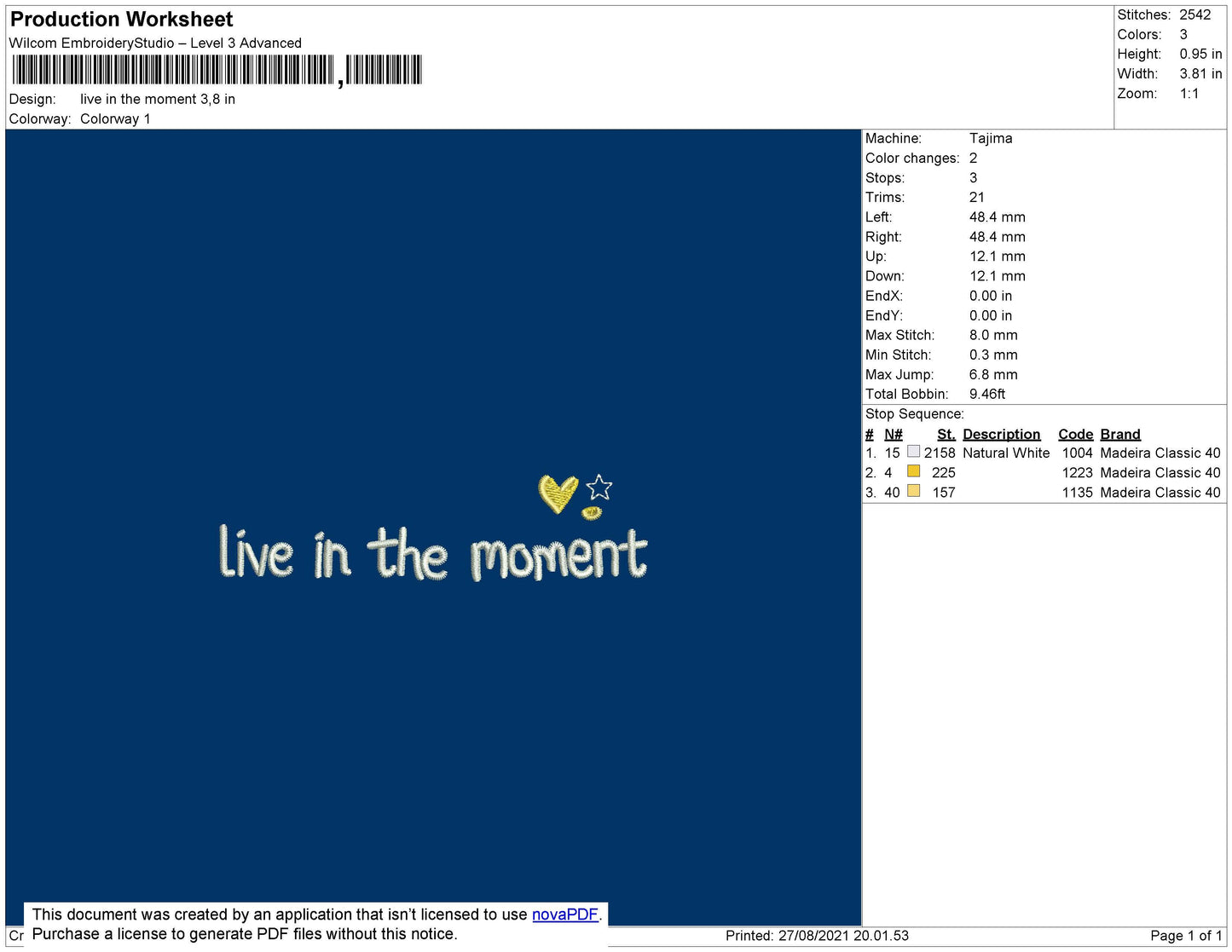 Live In The Moment Embroidery File 3 size 3 File
