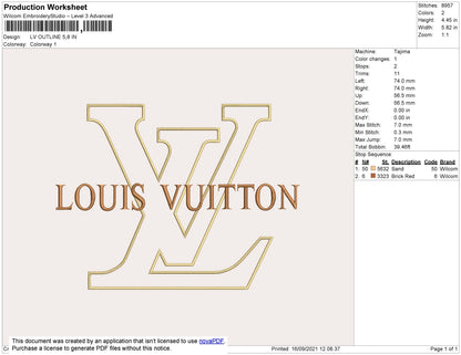 Lv Outline Embroidery File 4 size