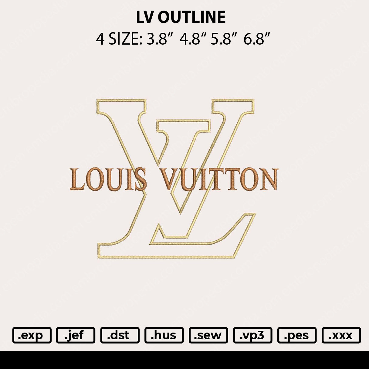 Lv Outline Embroidery File 4 size