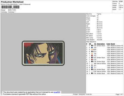 1 Anime Levi Rectangle 01 Embroidery File 4 Size