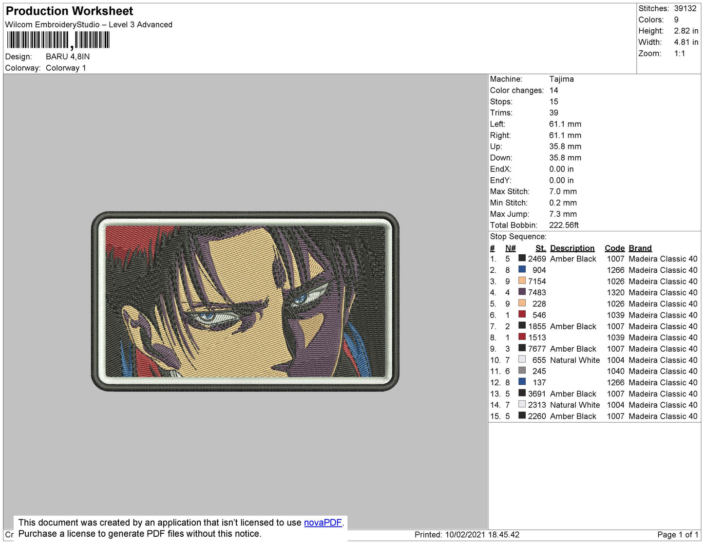 1 Anime Levi Rectangle 01 Embroidery File 4 Size