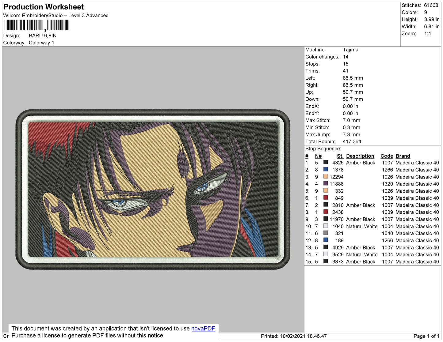1 Anime Levi Rectangle 01 Embroidery File 4 Size