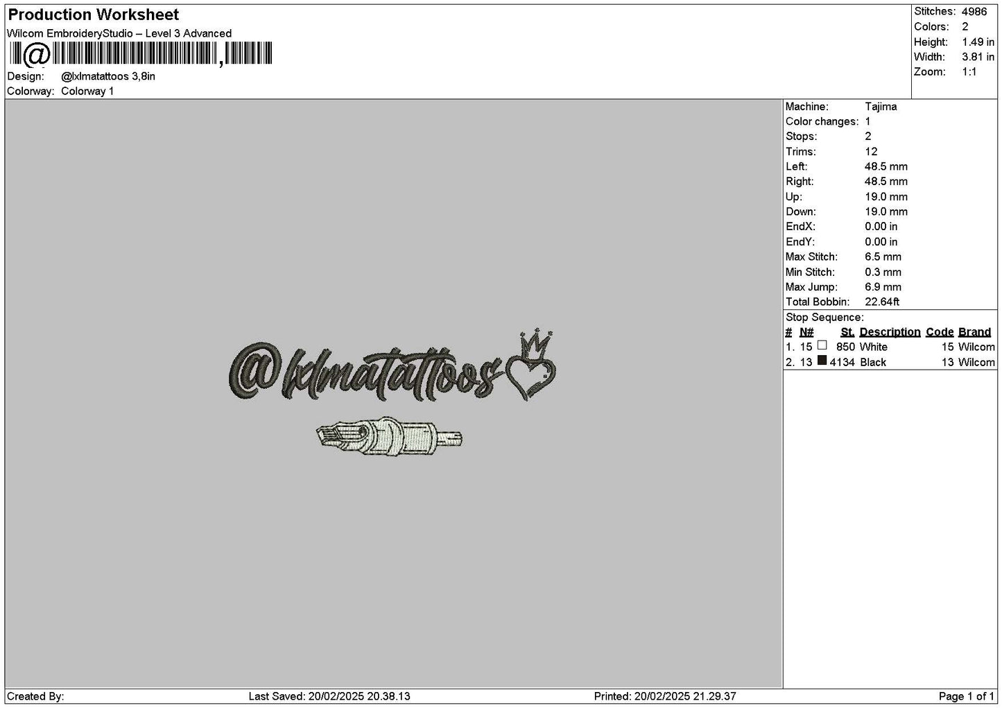 Tattoostext 03 Embroidery File 6 sizes
