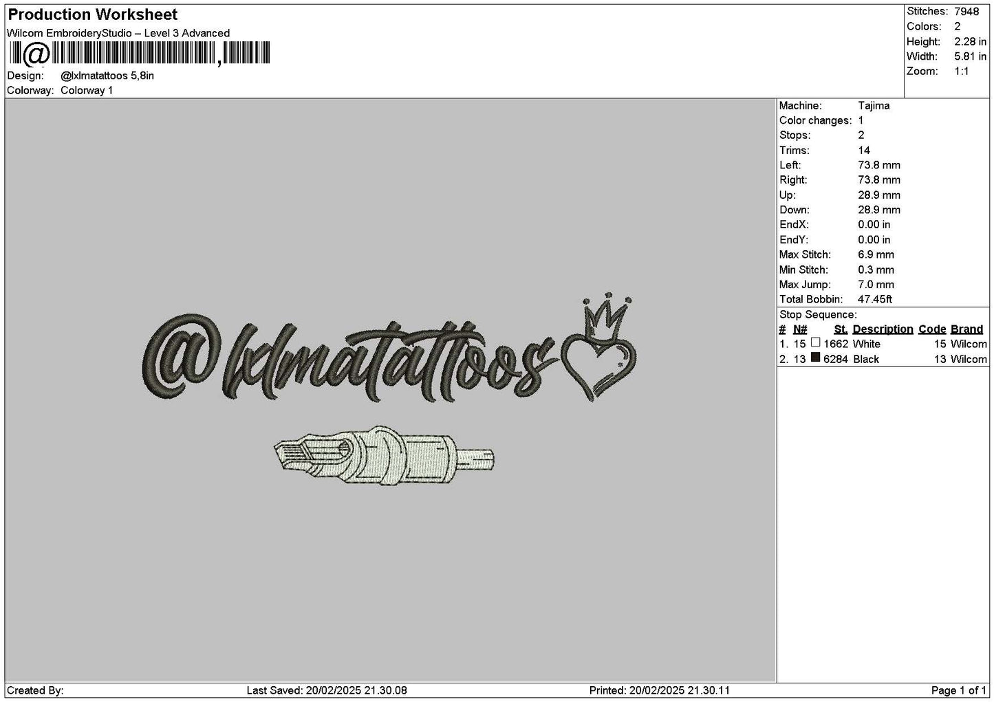 Tattoostext 03 Embroidery File 6 sizes