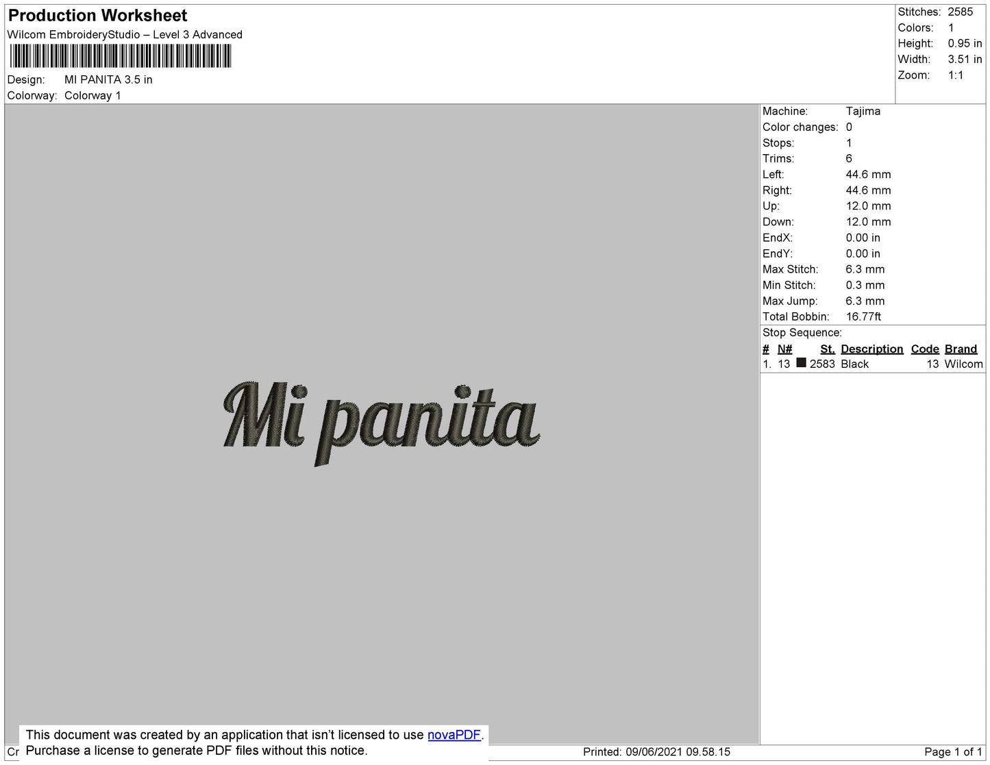 Mi Panita Text Embroidery File 4 size