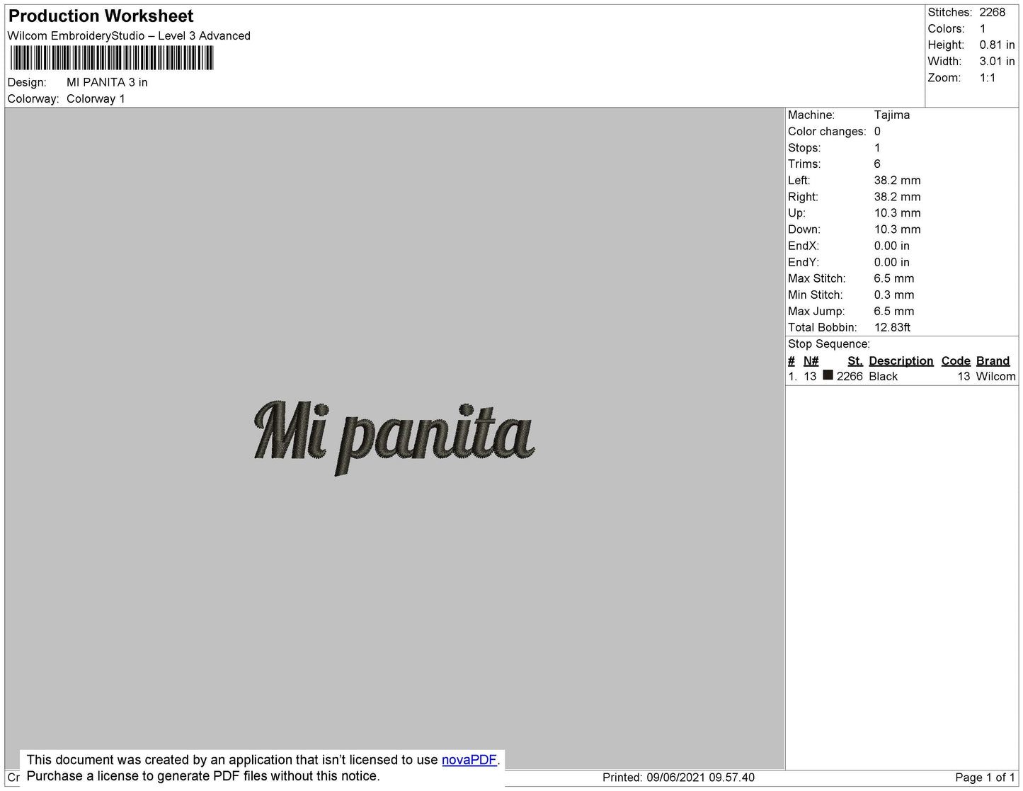 Mi Panita Text Embroidery File 4 size