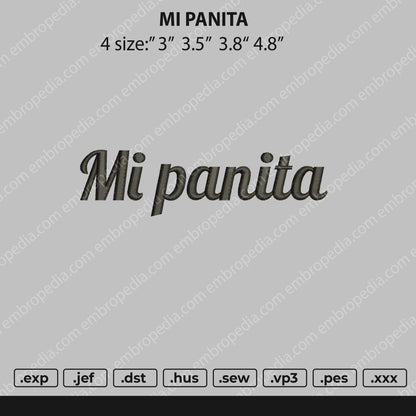 Mi Panita Text Embroidery File 4 size