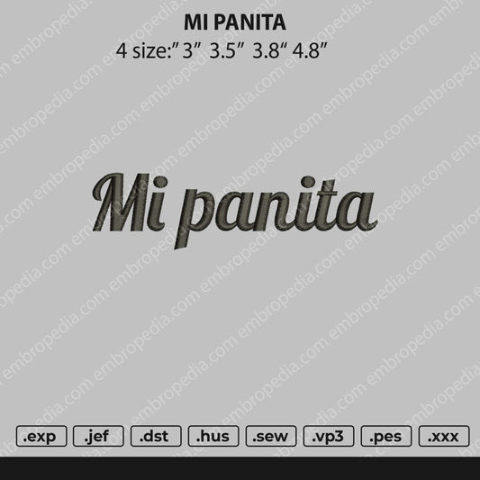 Mi Panita Text Embroidery File 4 size