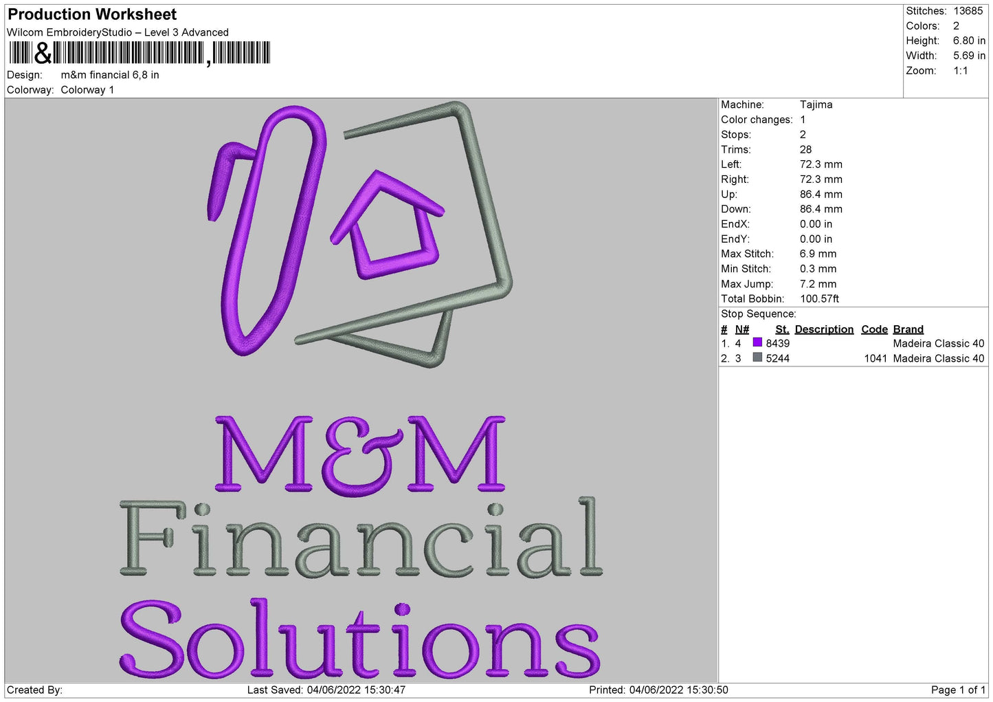 M&M Financial Embroidery File 4 size