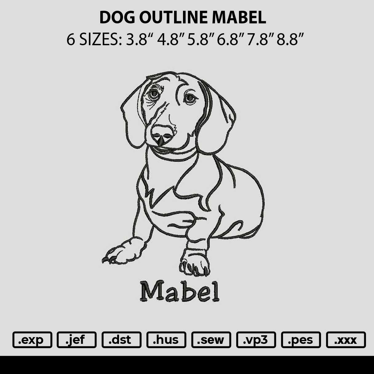 Dog Outline Mabel Embroidery File 6 sizes