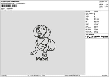 Dog Outline Mabel Embroidery File 6 sizes