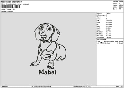 Dog Outline Mabel Embroidery File 6 sizes