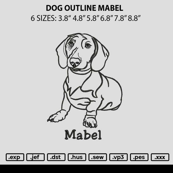 Dog Outline Mabel Embroidery File 6 sizes