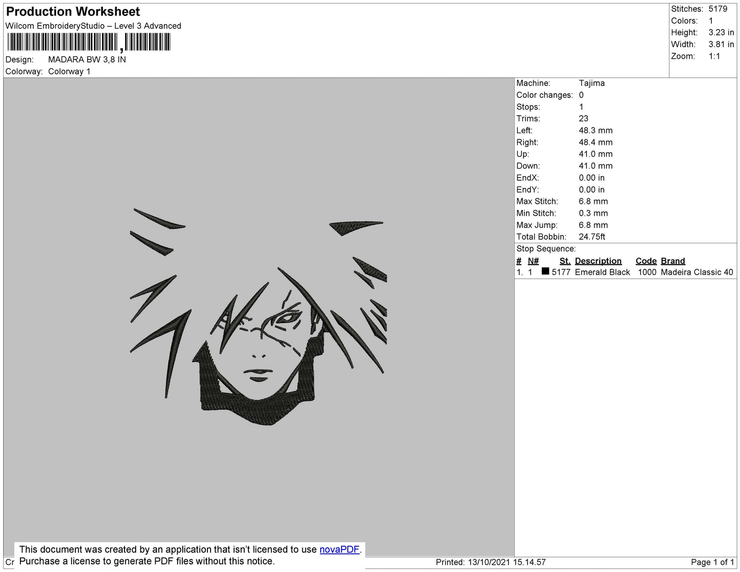 Madara BW Embroidery File 4 size