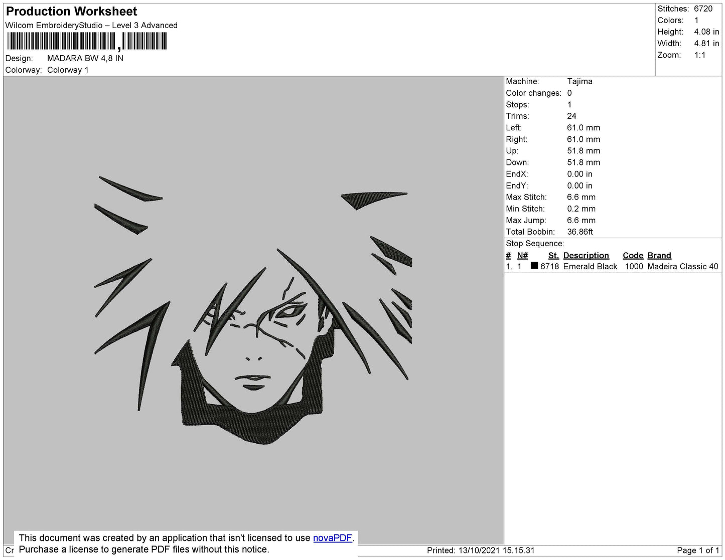 Madara BW Embroidery File 4 size