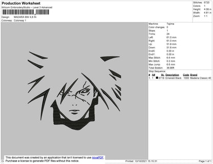 Madara BW Embroidery File 4 size