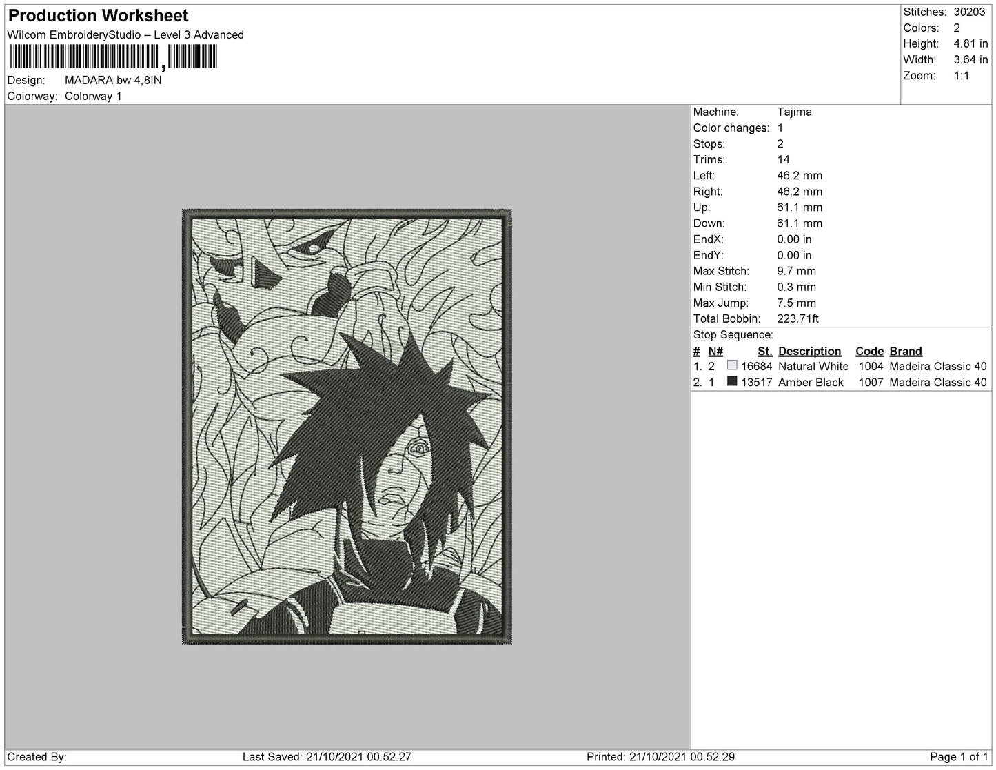 Madara BW 002 Embroidery File 4 size