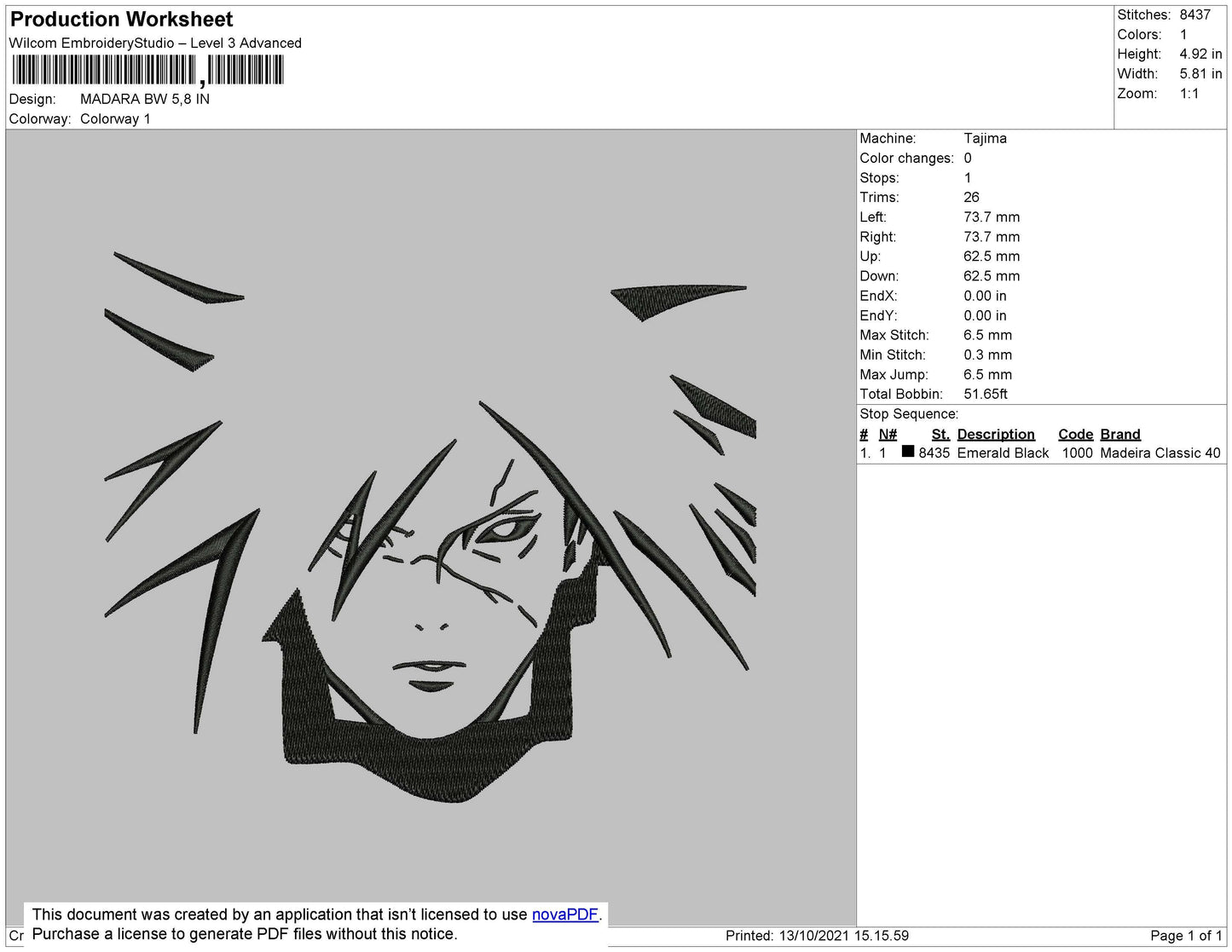 Madara BW Embroidery File 4 size