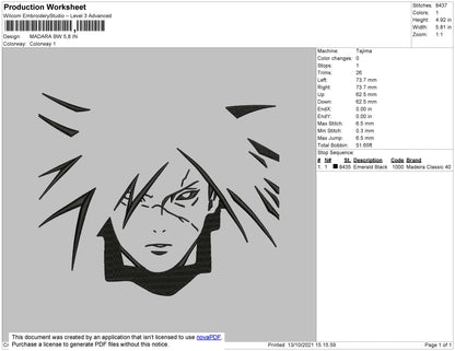 Madara BW Embroidery File 4 size