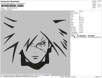 Madara BW Embroidery File 4 size