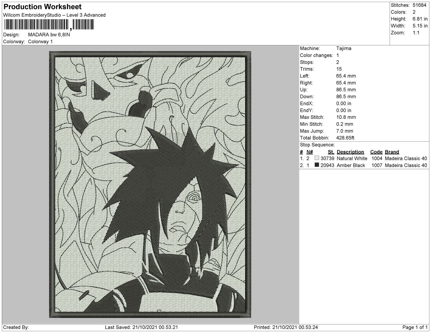 Madara BW 002 Embroidery File 4 size