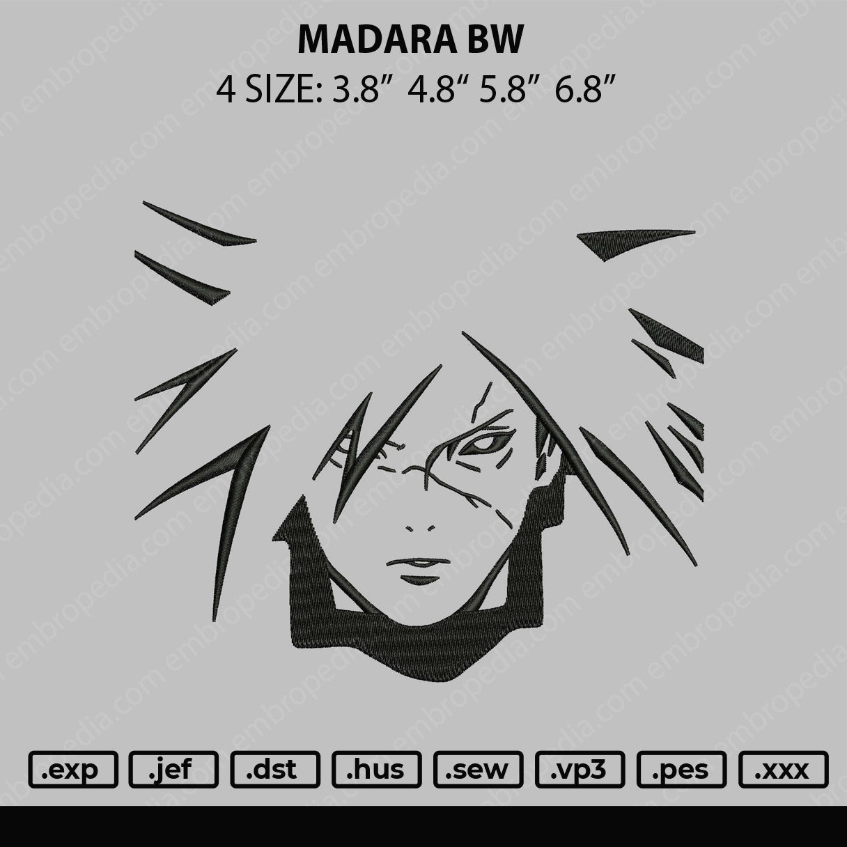 Madara BW Embroidery File 4 size