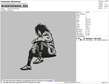 Madara BW V2 Embroidery File 4 size