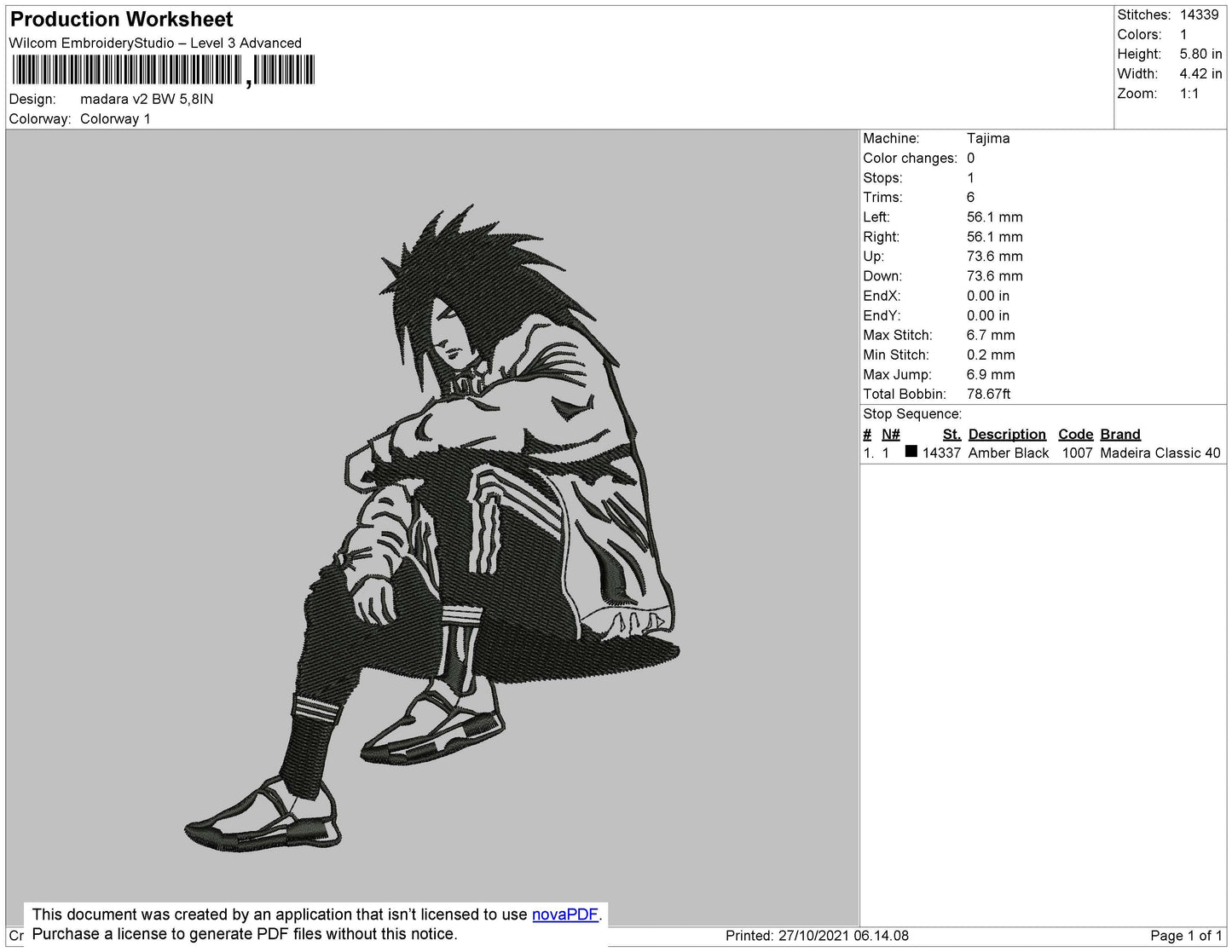 Madara BW V2 Embroidery File 4 size