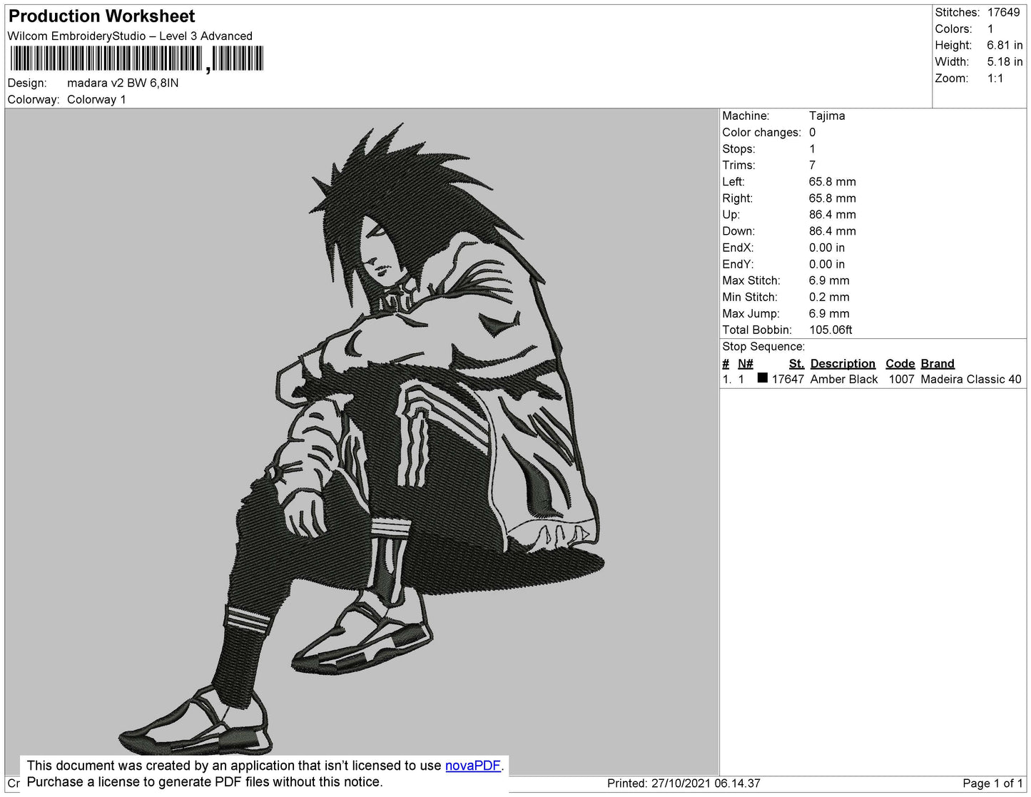 Madara BW V2 Embroidery File 4 size