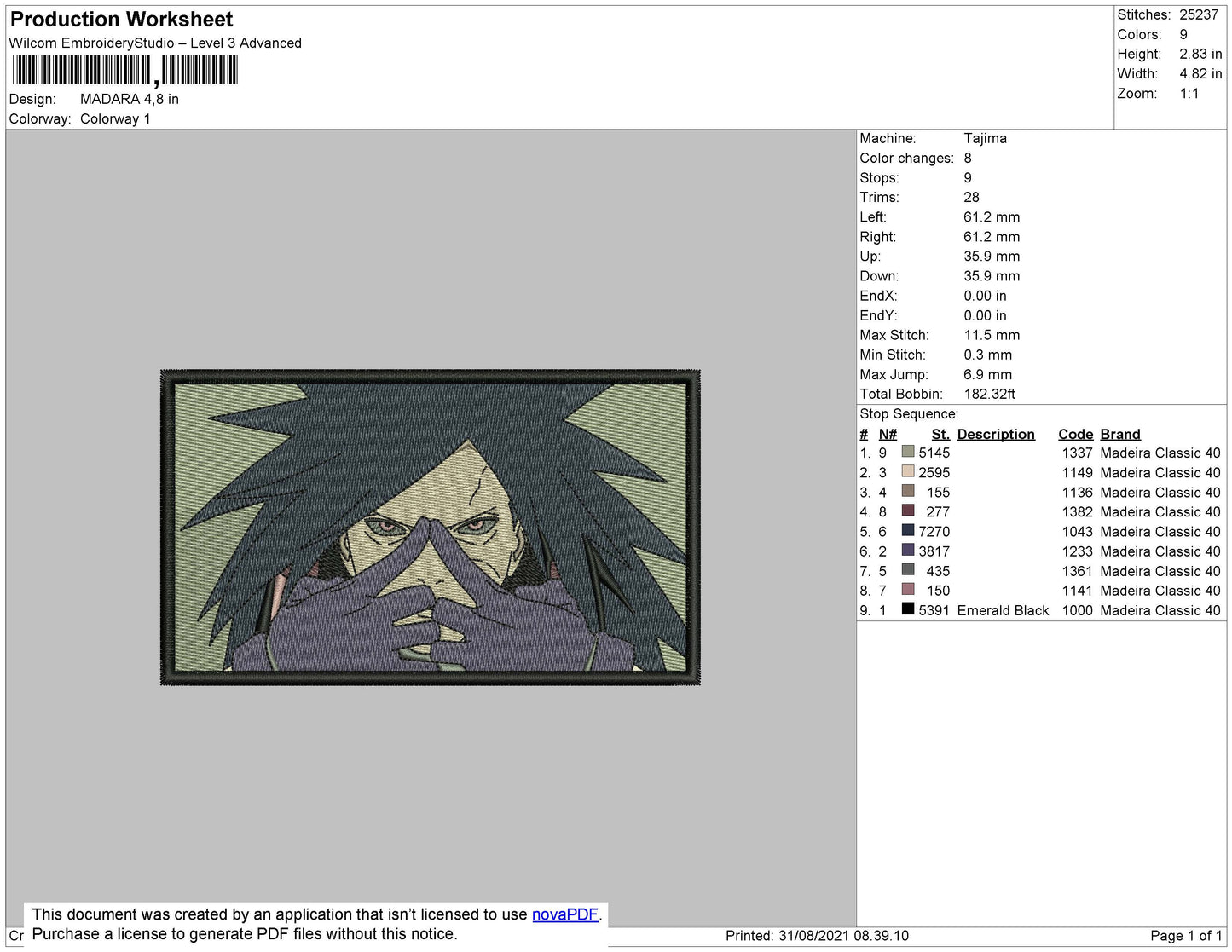 Madara Rectangle Embroidery File 4 size