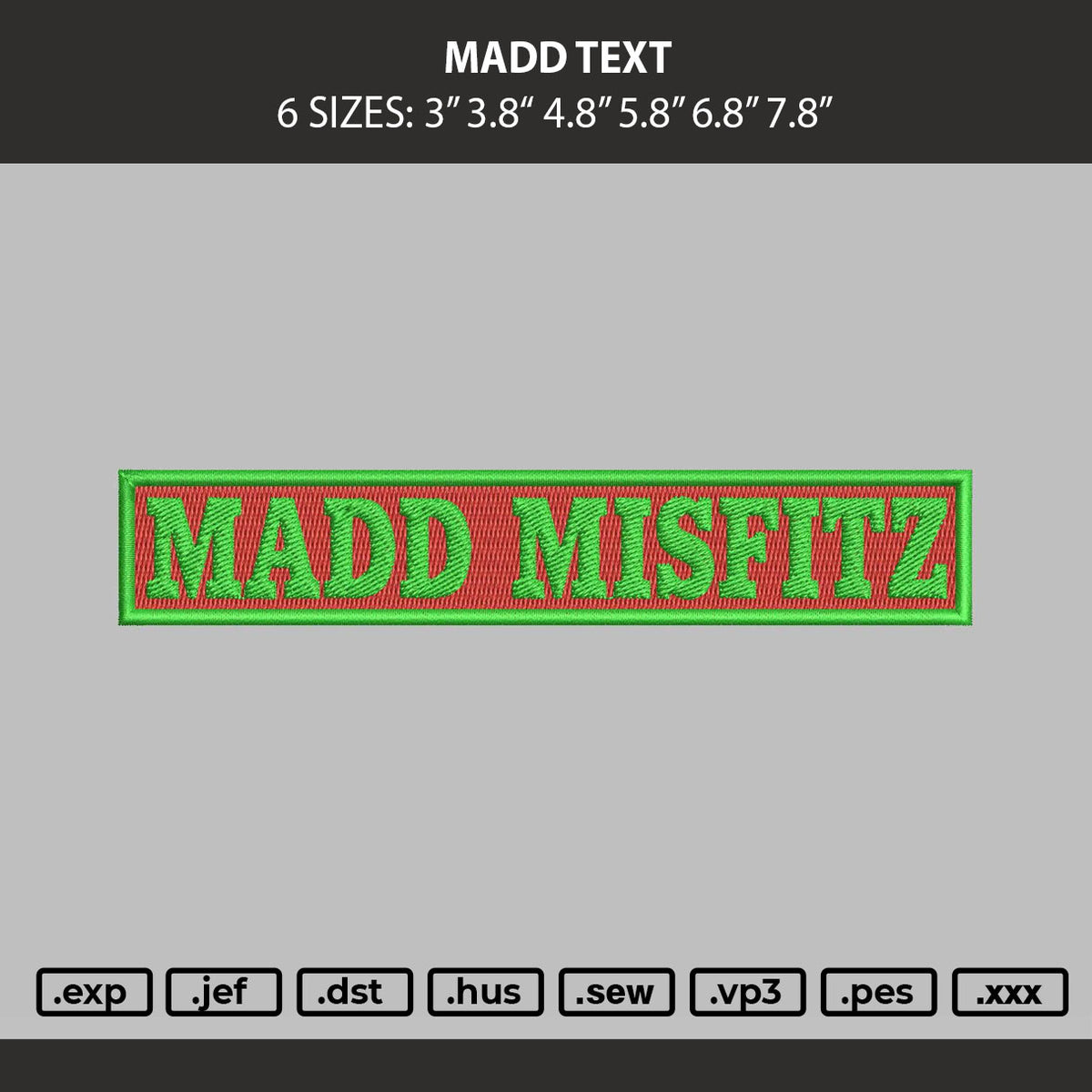 Madd Text Embroidery Machine Design File 6 sizes