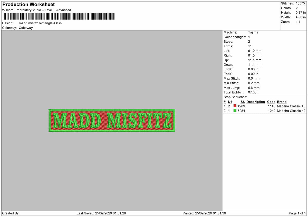 Madd Text Embroidery Machine Design File 6 sizes