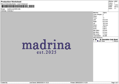 Madrinatext 01 Embroidery File 6 sizes