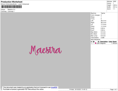 Maestra Embroidery File 4 size