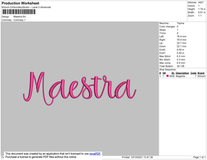 Maestra Embroidery File 4 size