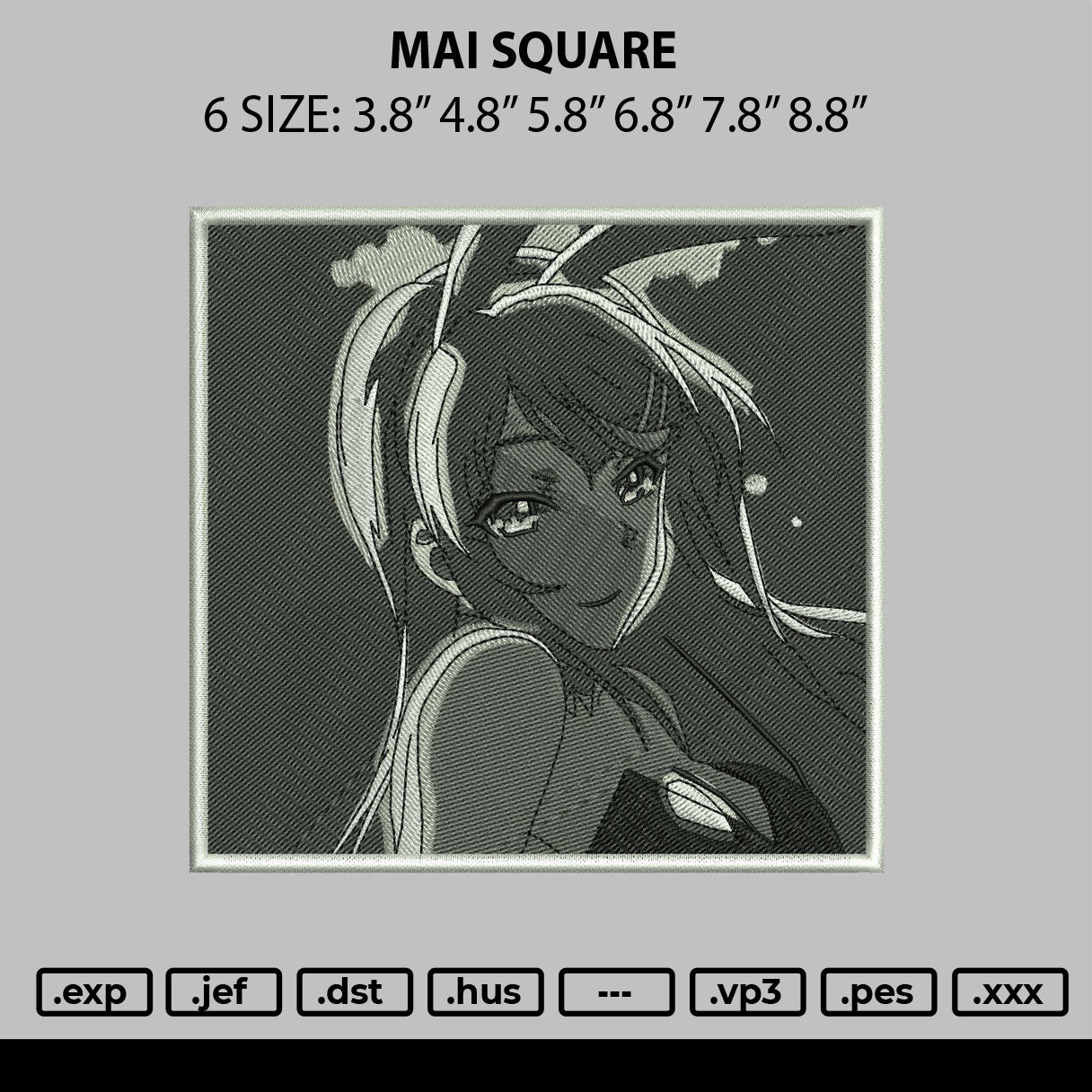 Mai Square Embroidery File 6 sizes
