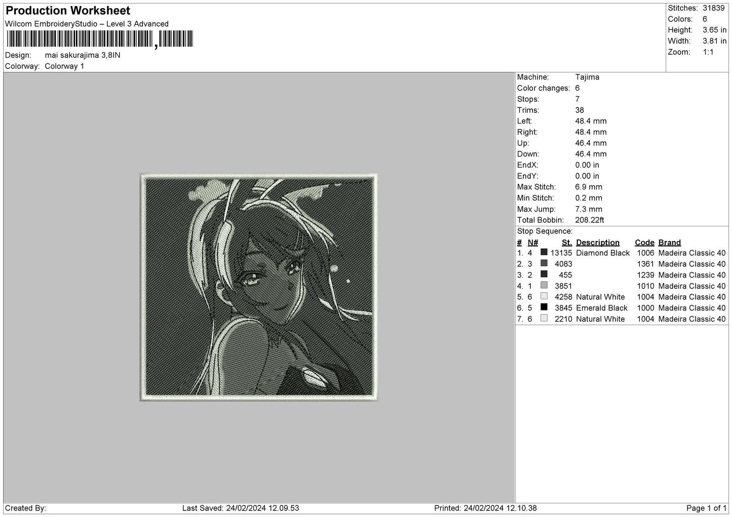 Mai Square Embroidery File 6 sizes