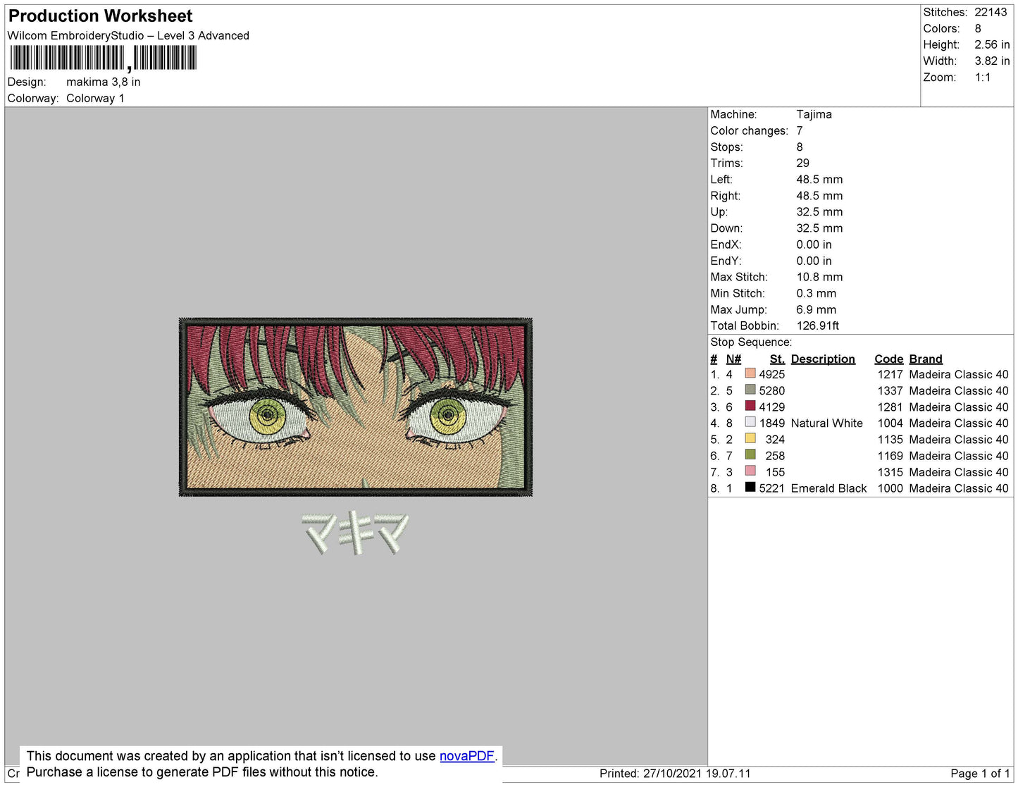 Makima Embroidery File 4 size
