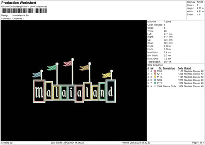Malaialandtext Embroidery File 6 sizes