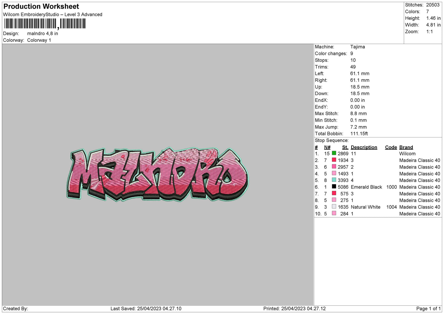 Malndro Embroidery File 6 sizes