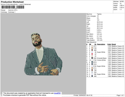Maluma Embroidery File 4 size