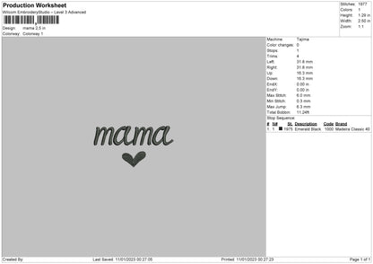 Mama Txt Embroidery File 6 sizes