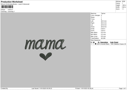 Mama Txt Embroidery File 6 sizes