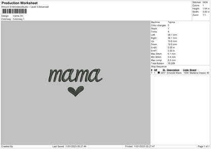 Mama Txt Embroidery File 6 sizes