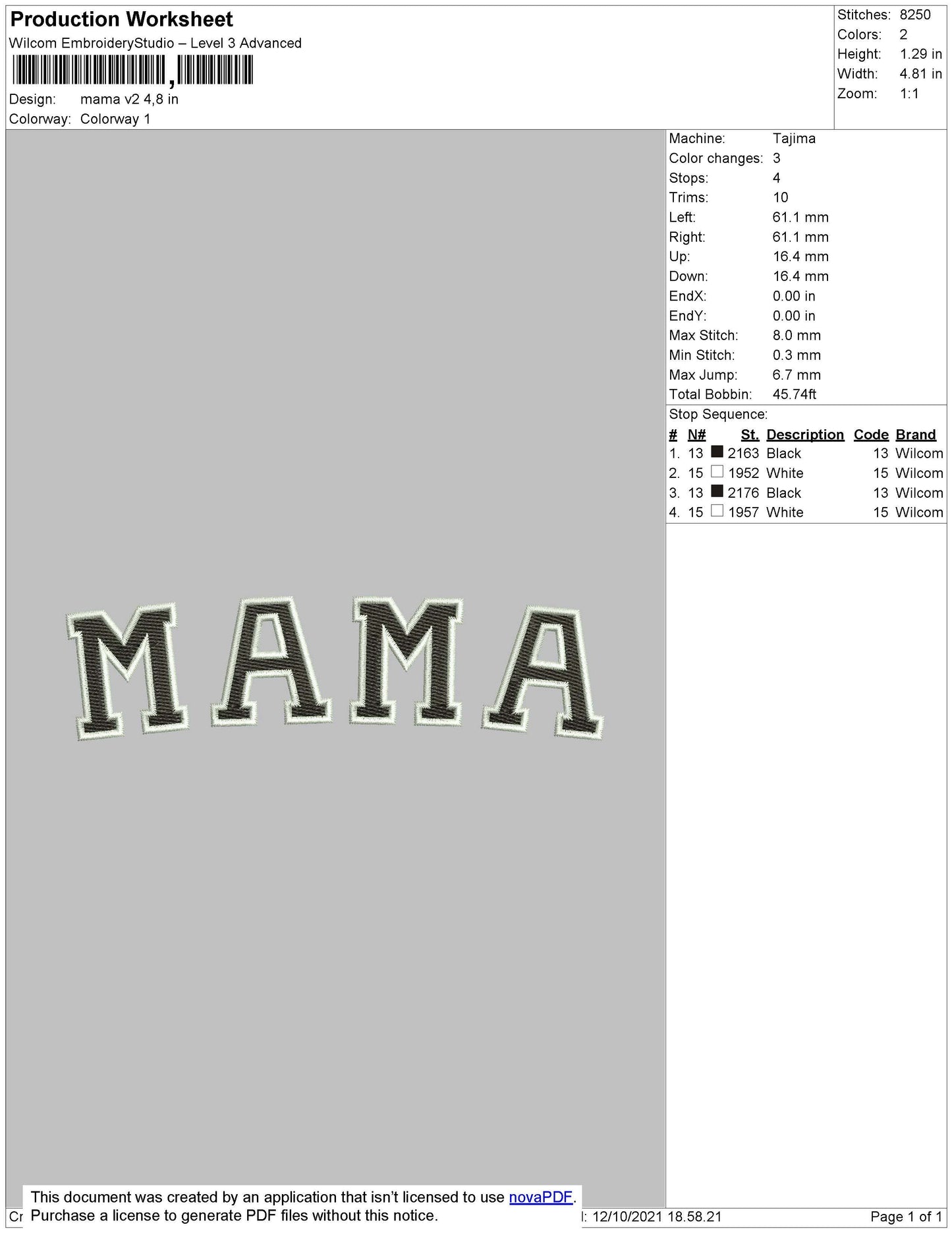 MAMA V2 Embroidery File 4 size
