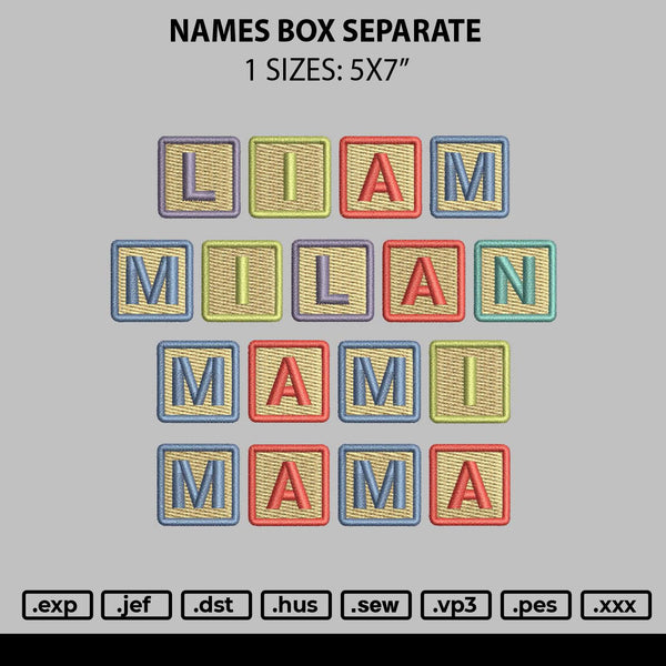 Names Box Separate Files 1 sizes
